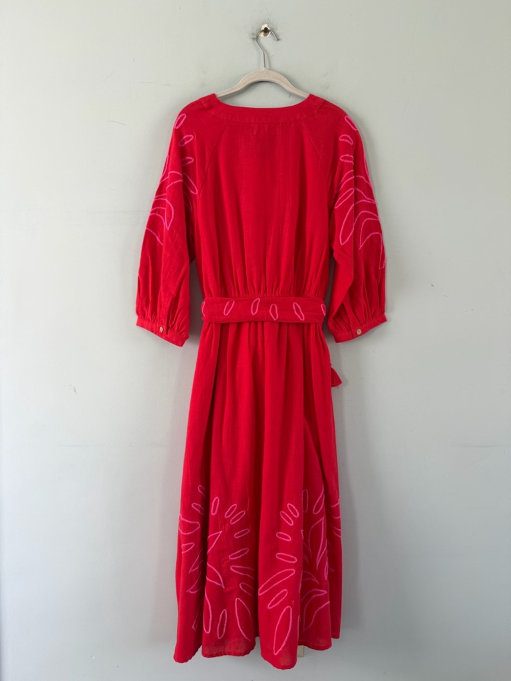 NWT Ciebon Eliza Embroidered Red Gauze Cotton A-Line Tropical Boho Midi Dress - Picture 4 of 7